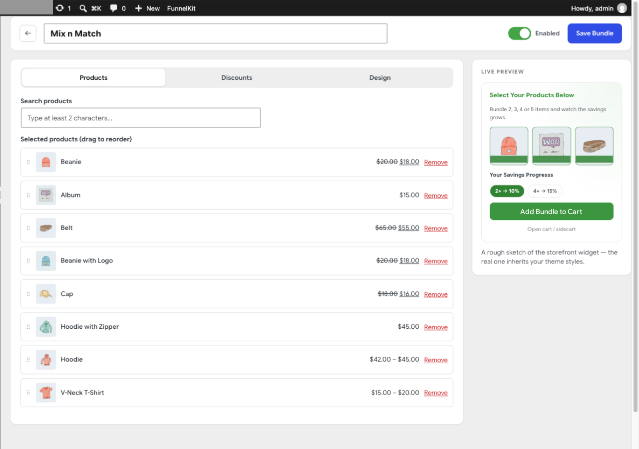 Bundle editor with live preview