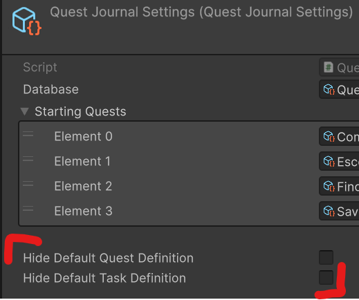 Hide default quest and task