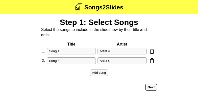 Step 1: Select Songs