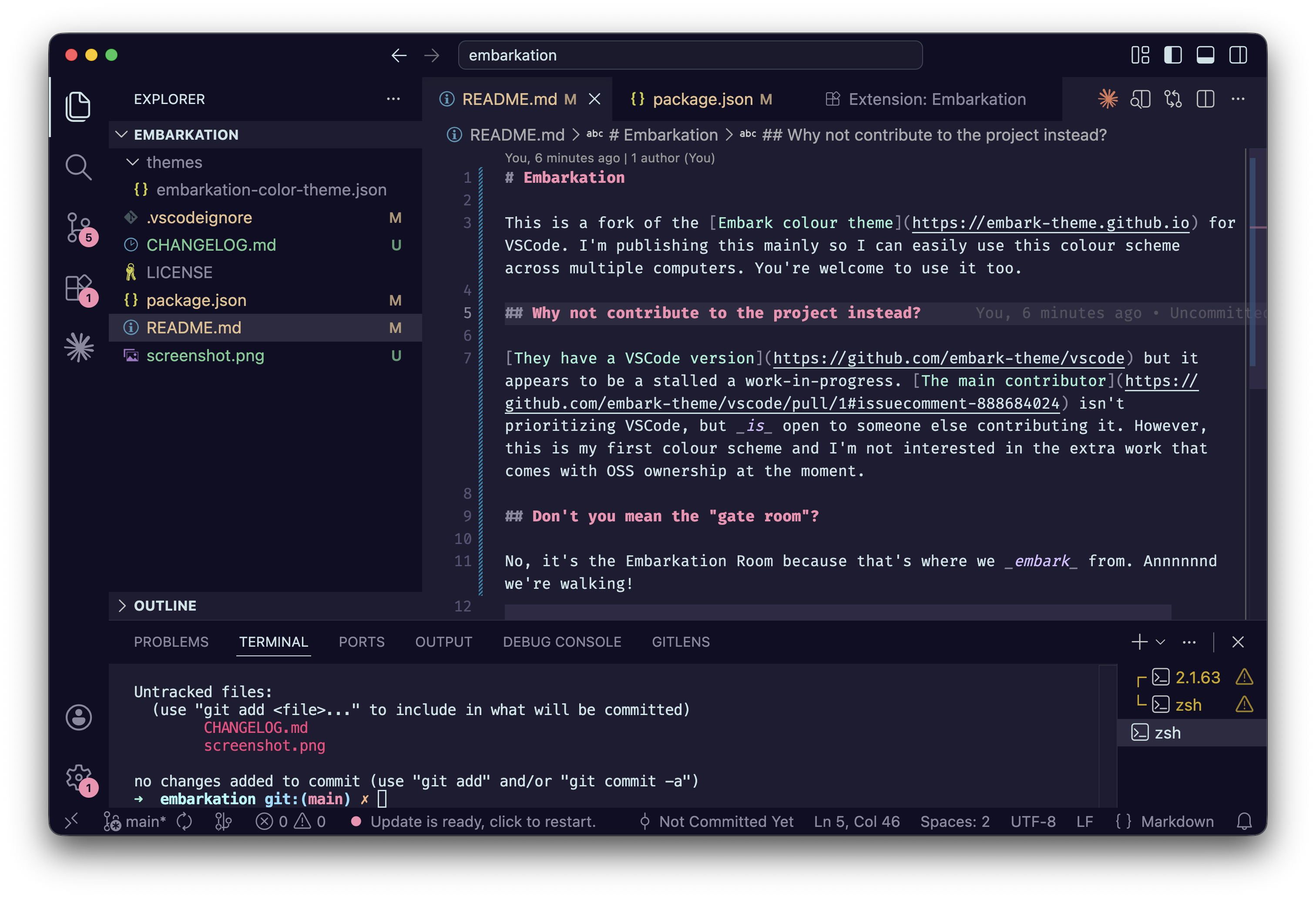 Embarkation theme screenshot