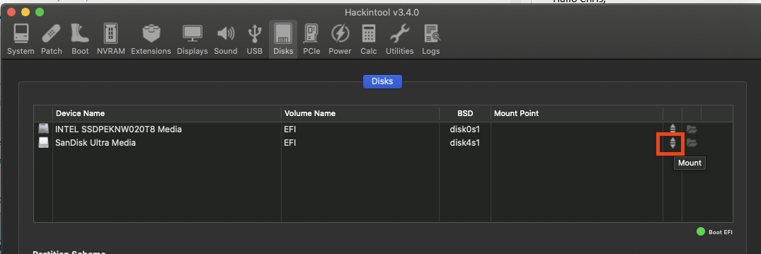 Mount EFI with Hackintool