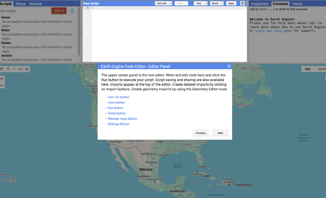 Google Earth Engine Code Editor Interface