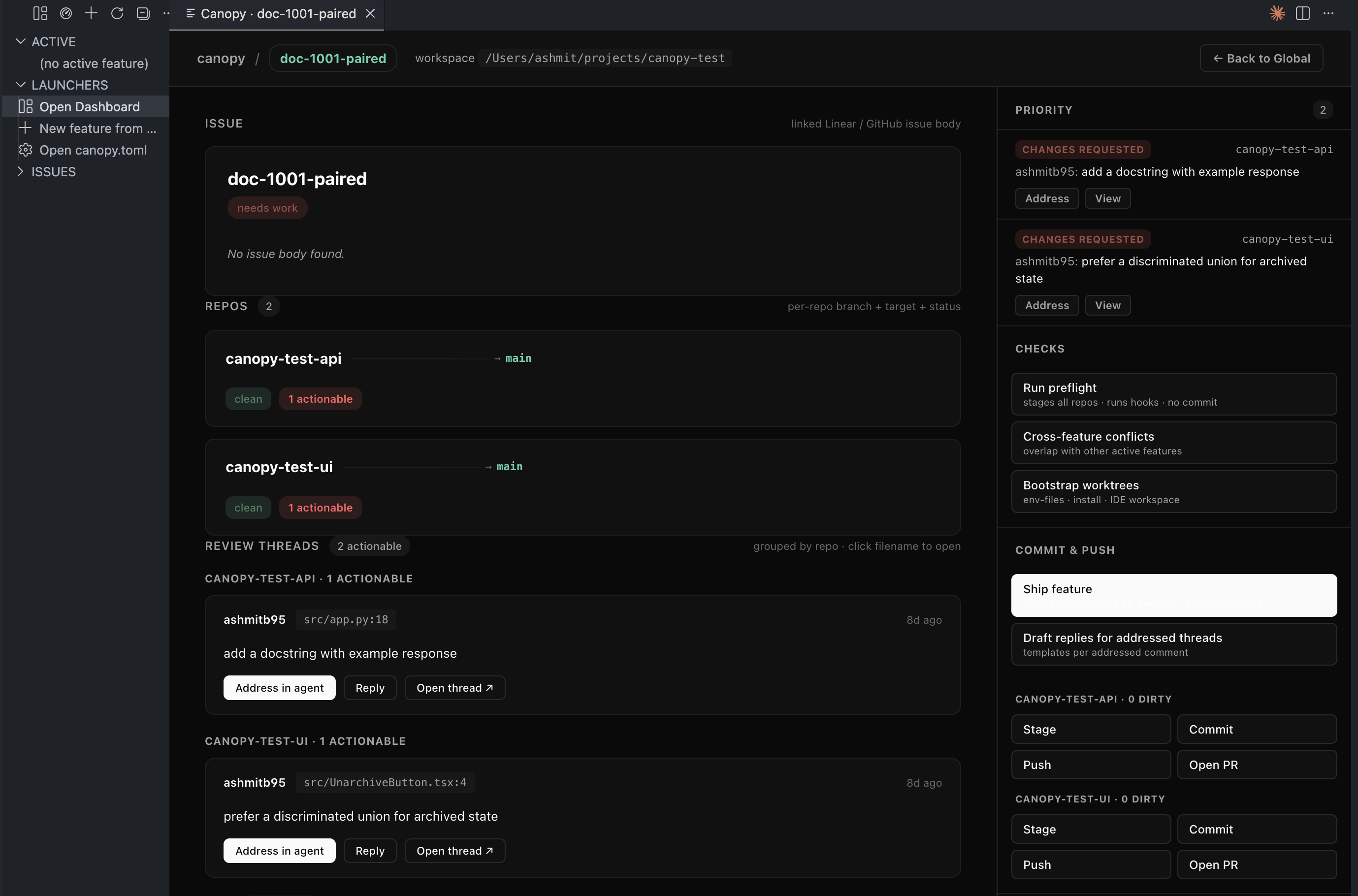 Feature dashboard