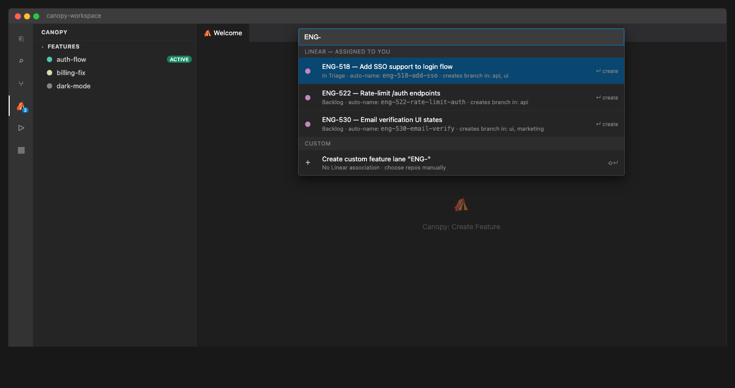 Create feature quick pick