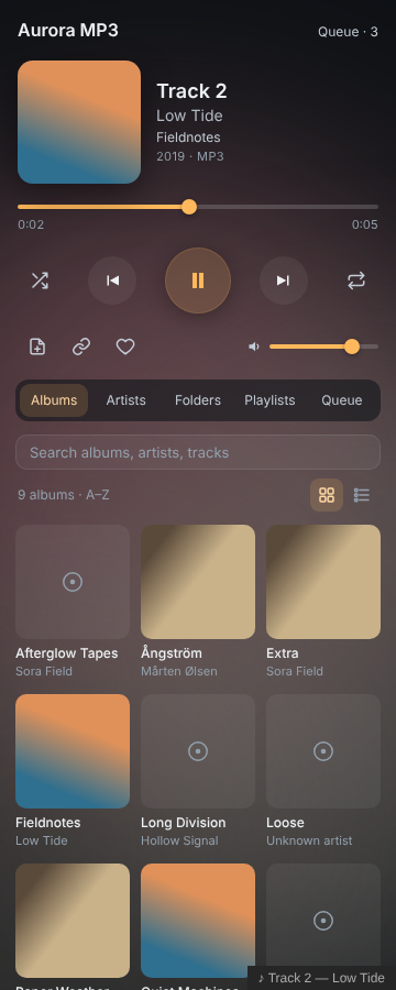 Aurora MP3 in the sidebar