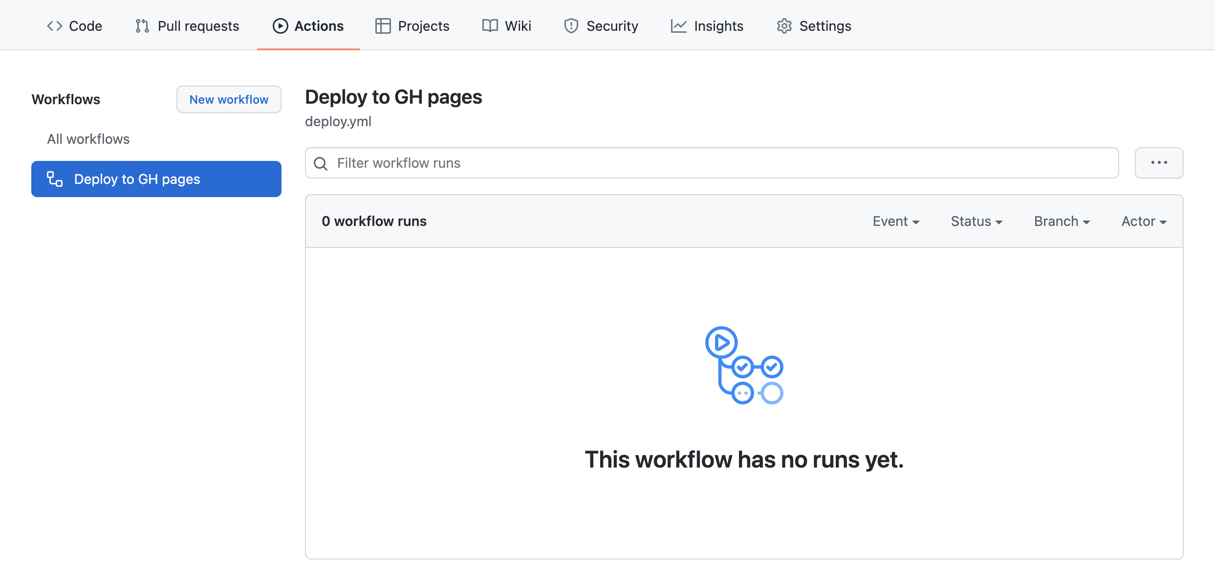 GH empty Workflows page