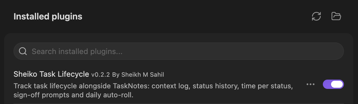 Installed plugins: Sheiko Task Lifecycle v0.2.2 by Sheikh M Sahil, enabled