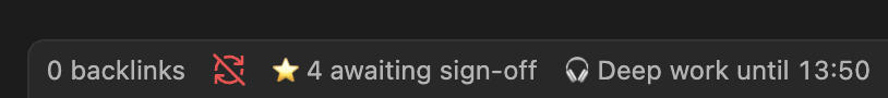 The status bar showing 4 awaiting sign-off and a running Deep work until 13:50 slot