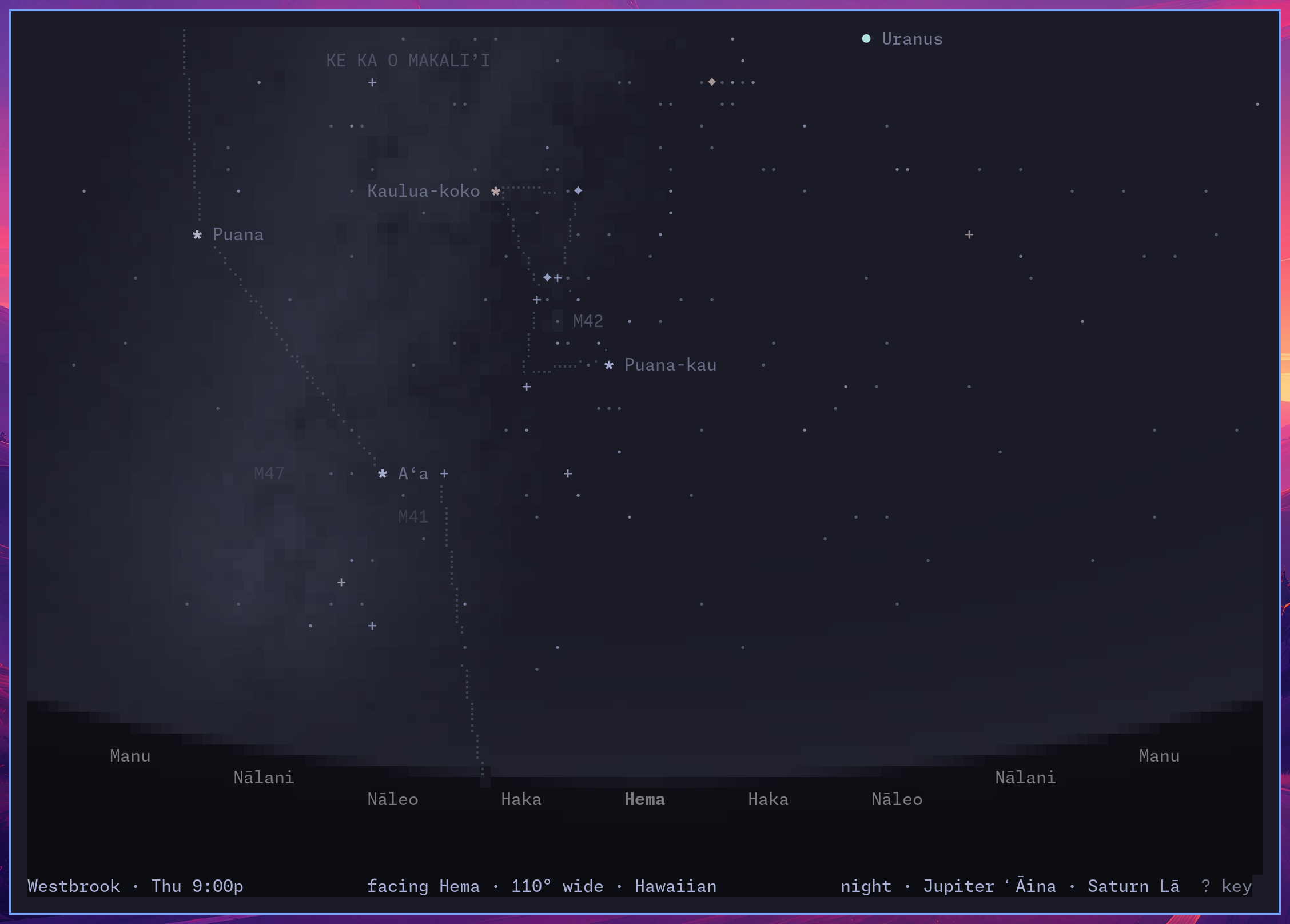 the same January sky in the Hawaiian tradition, with the star compass along the horizon