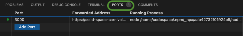 "VS code port tab"