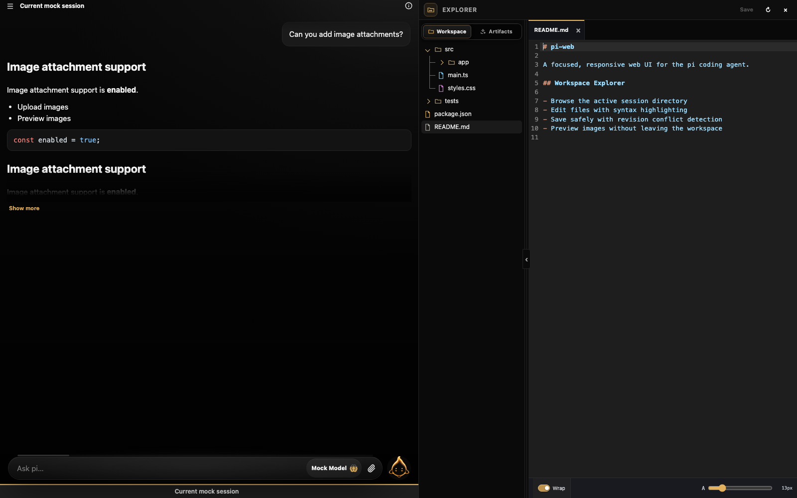 pi-web Workspace Explorer desktop