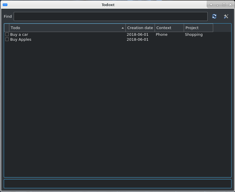 Todoxt on Linux with dark style