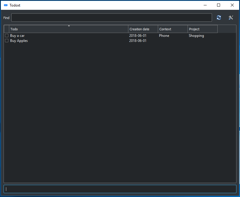 Todoxt on Windows with dark style