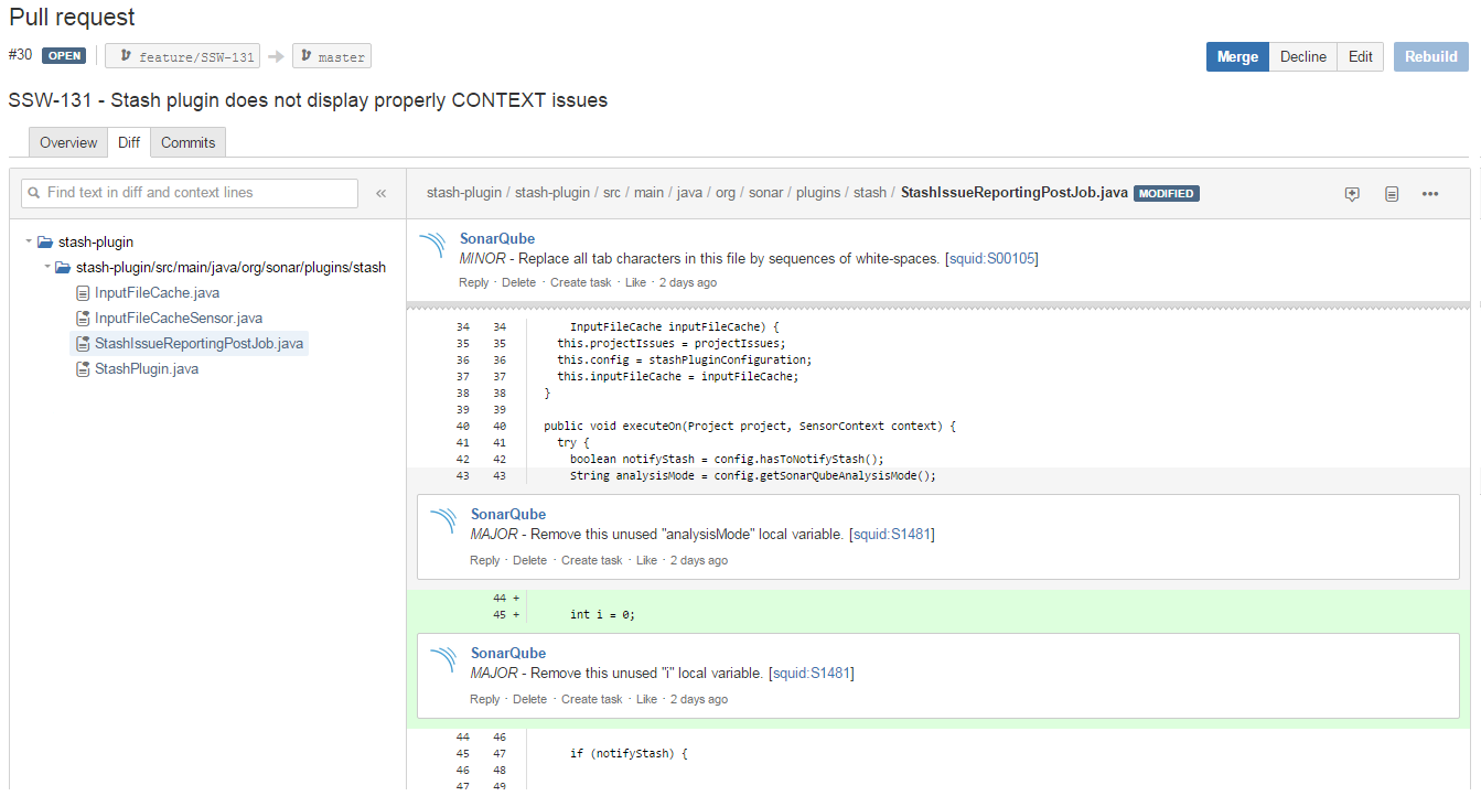 Screenshot SonarQube plugin