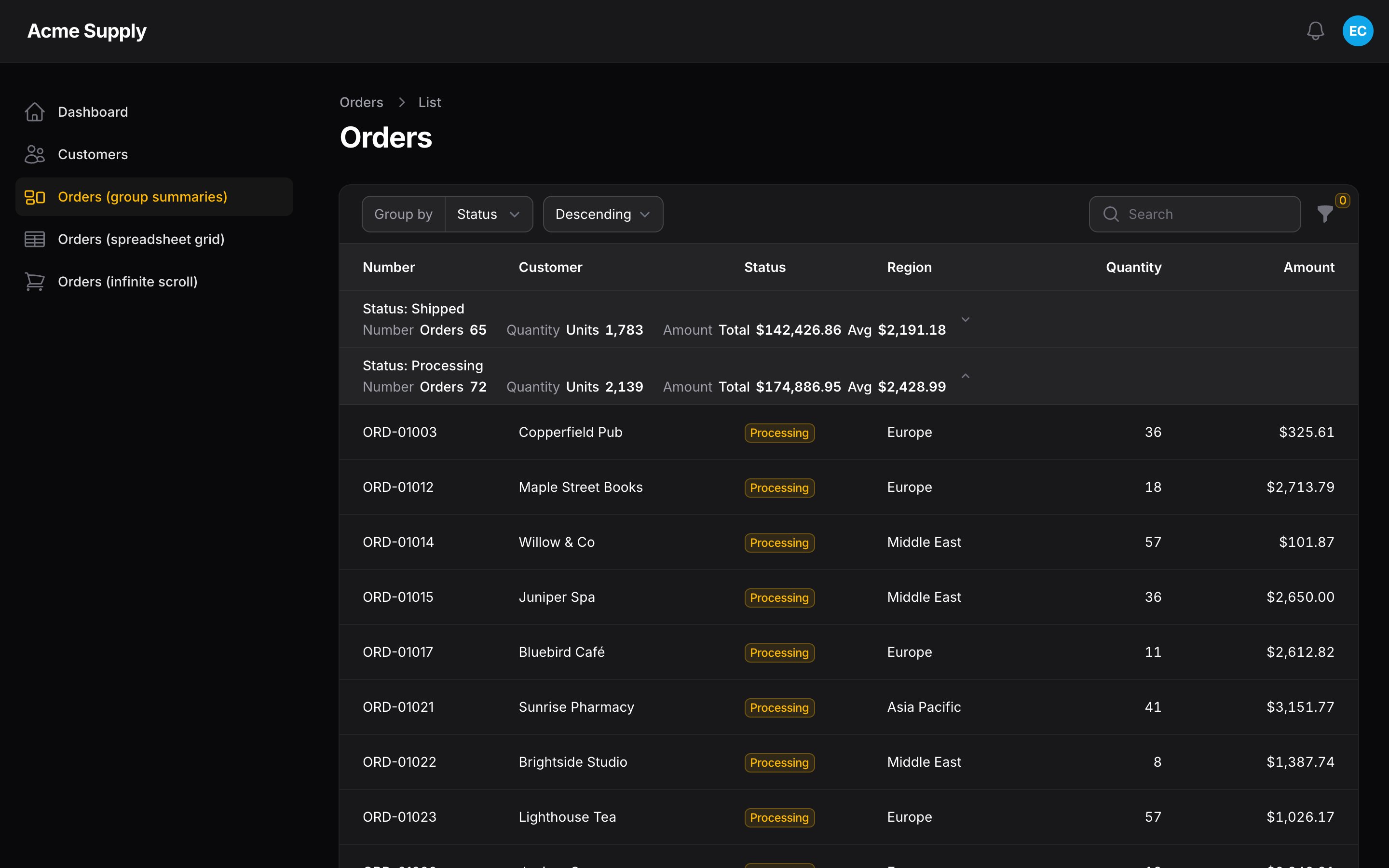 The same in dark mode