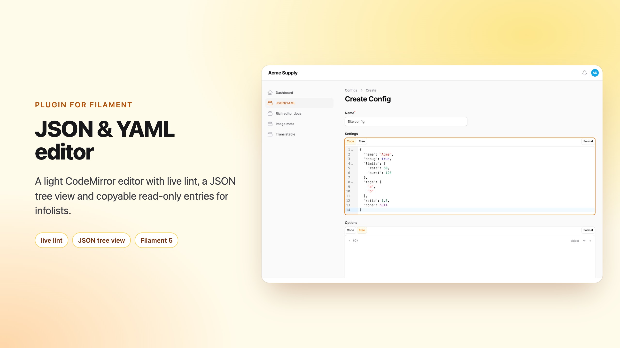 Filament JSON & YAML Editor
