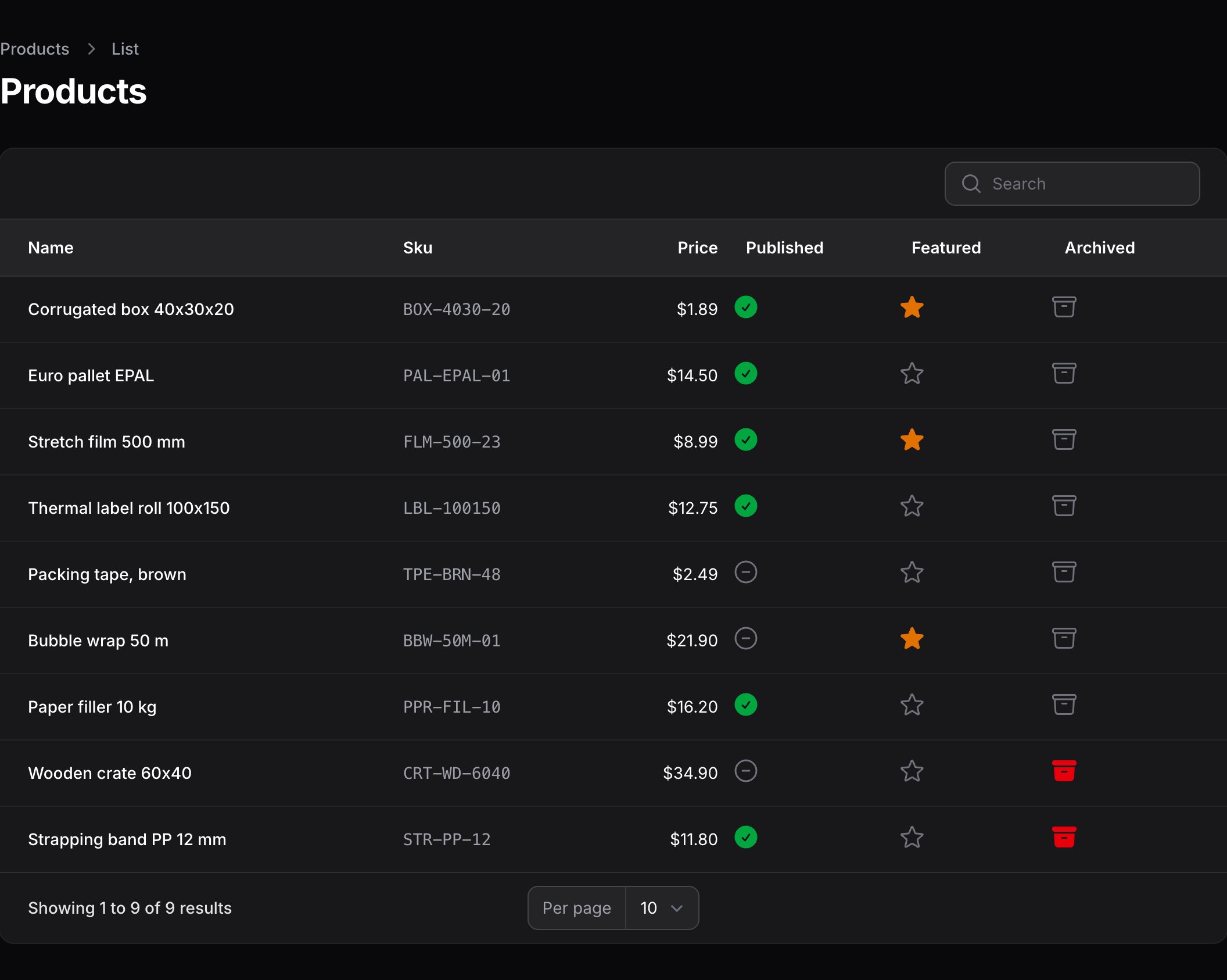 List, dark mode