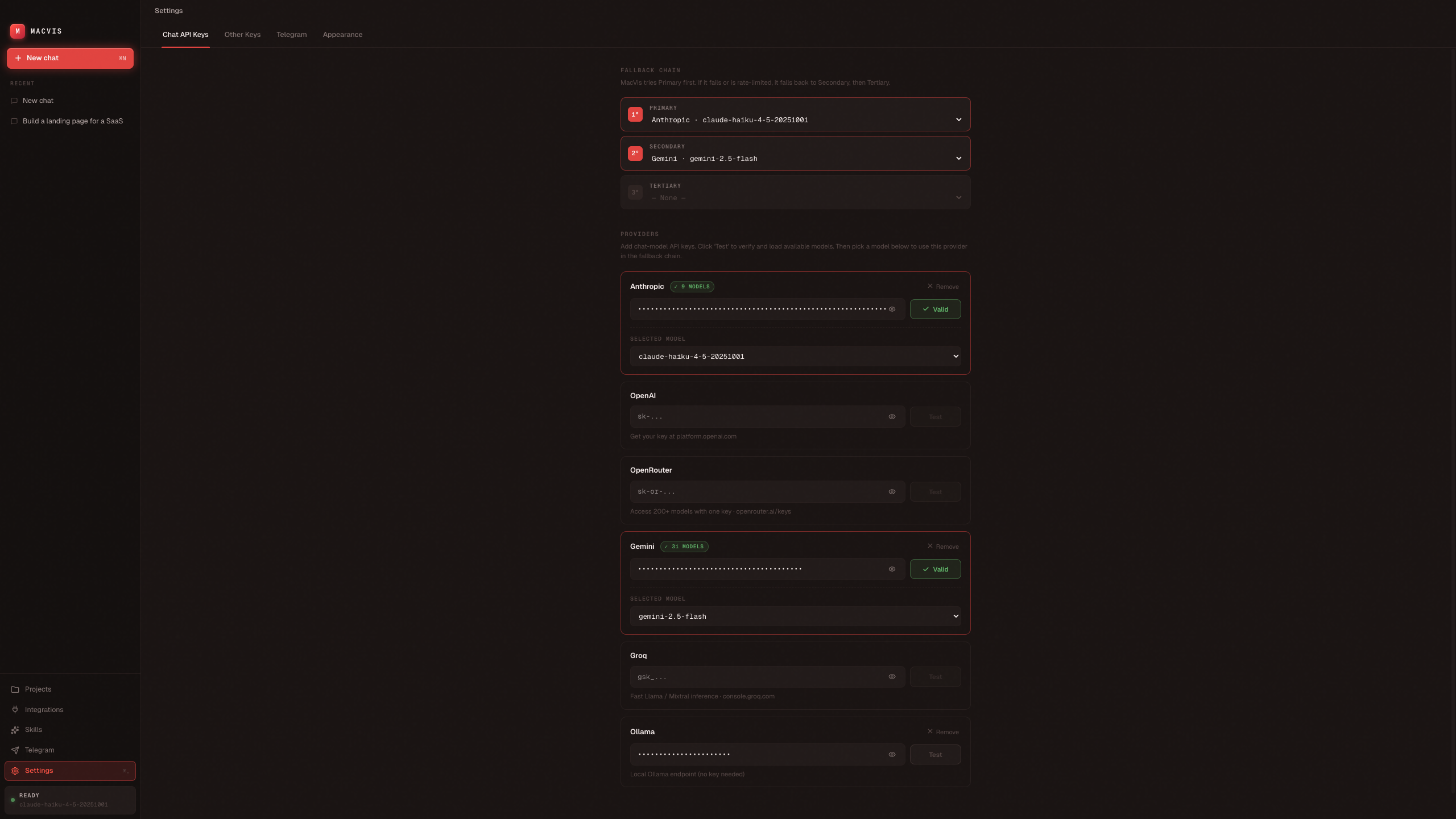 Settings with fallback chain and validated providers