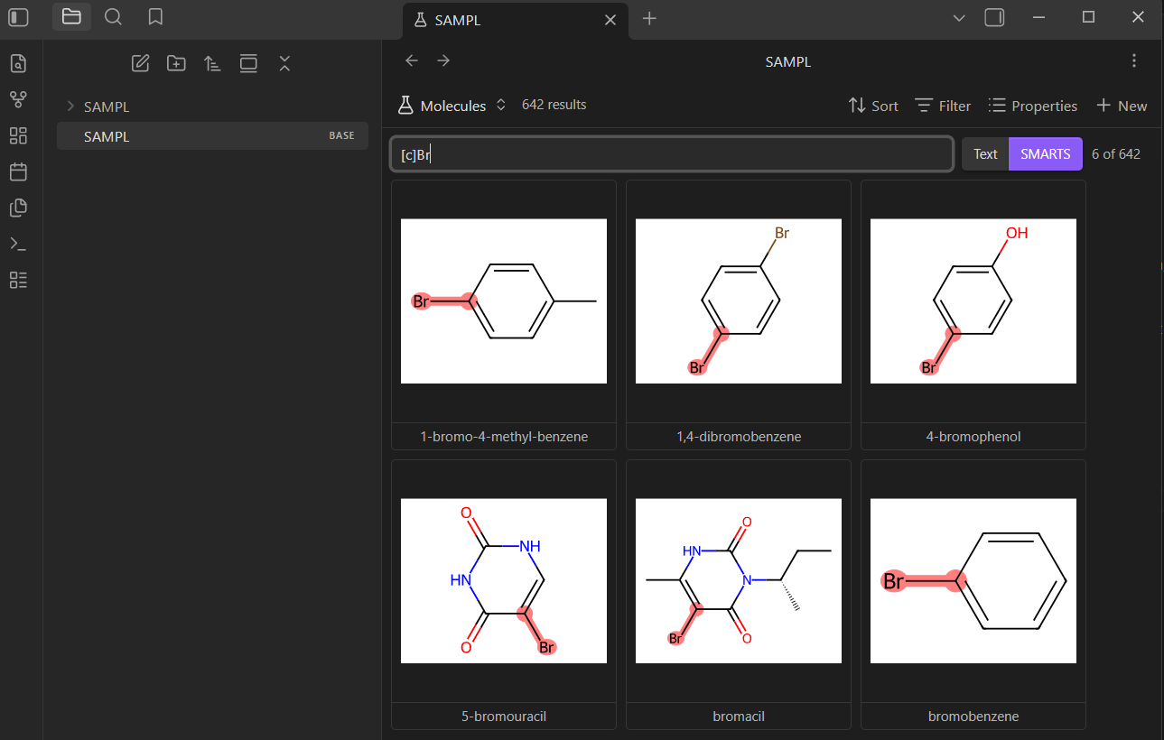 SMARTS search with match highlighting