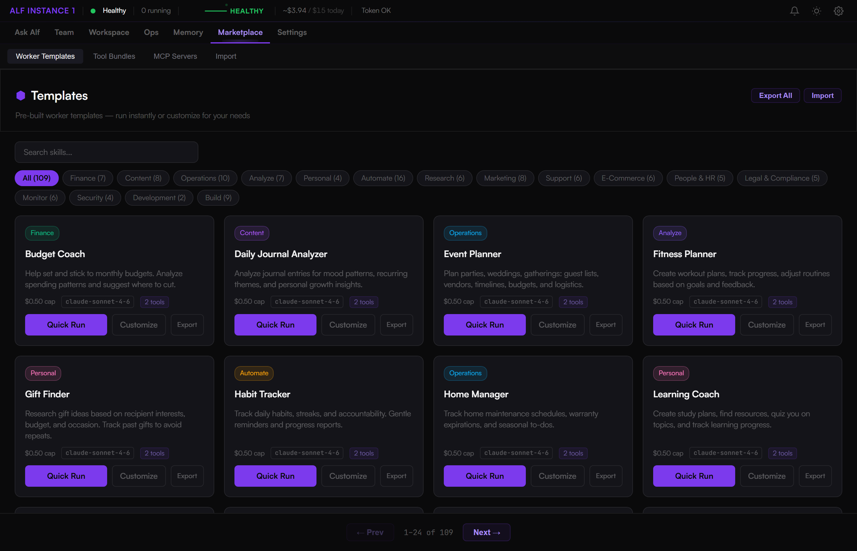 Marketplace — Templates, Tool Bundles, MCP Servers