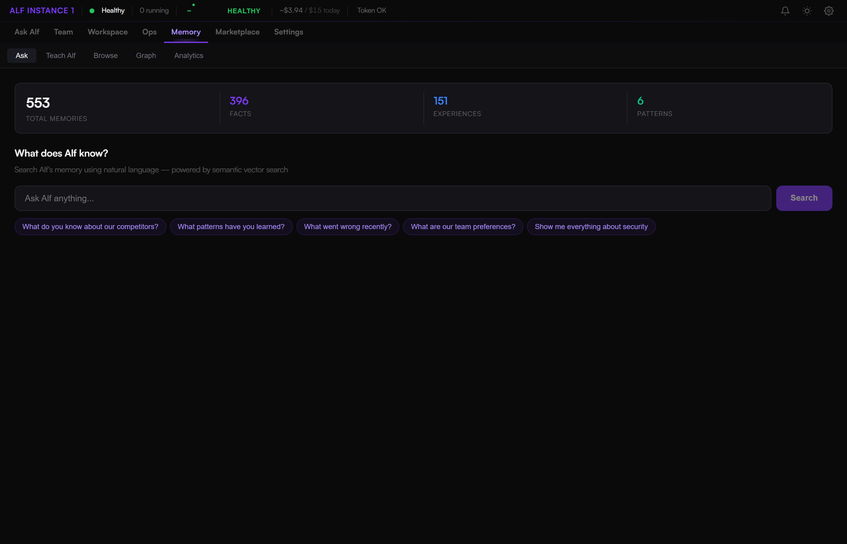 Memory — Ask, Teach, Browse, Graph, Analytics