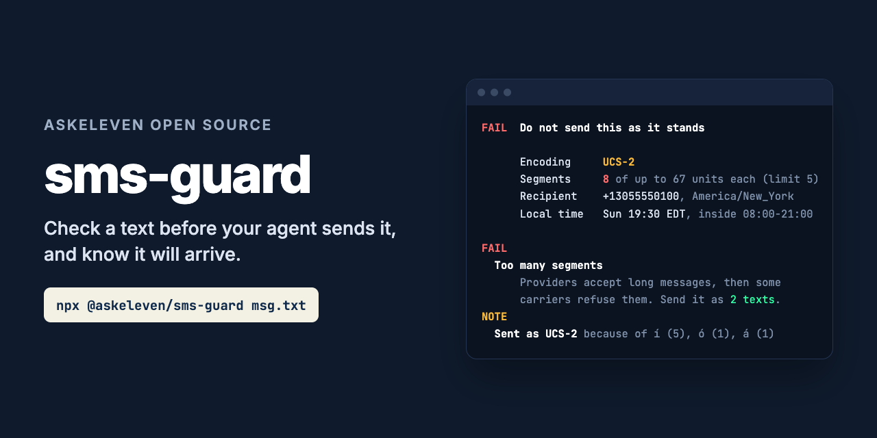 sms-guard: check a text message before your agent sends it