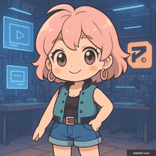 एनिमेटेड पात्र एक डिजिटल कार्यक्षेत्र में रचनात्मकता दिखा रहा है।