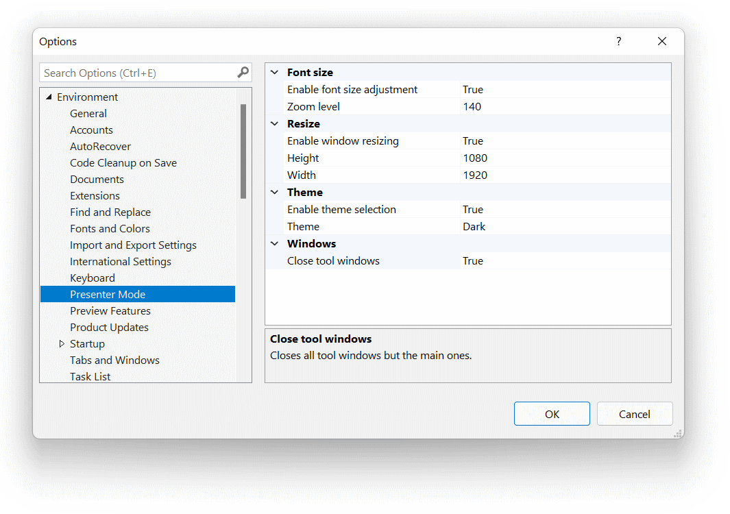 Options dialog