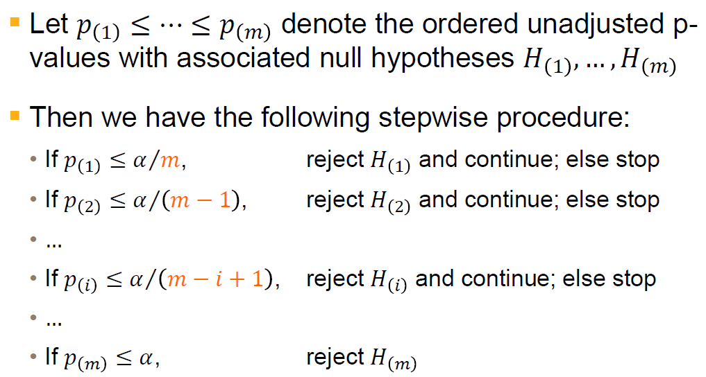 Holm method-ordinary p-value