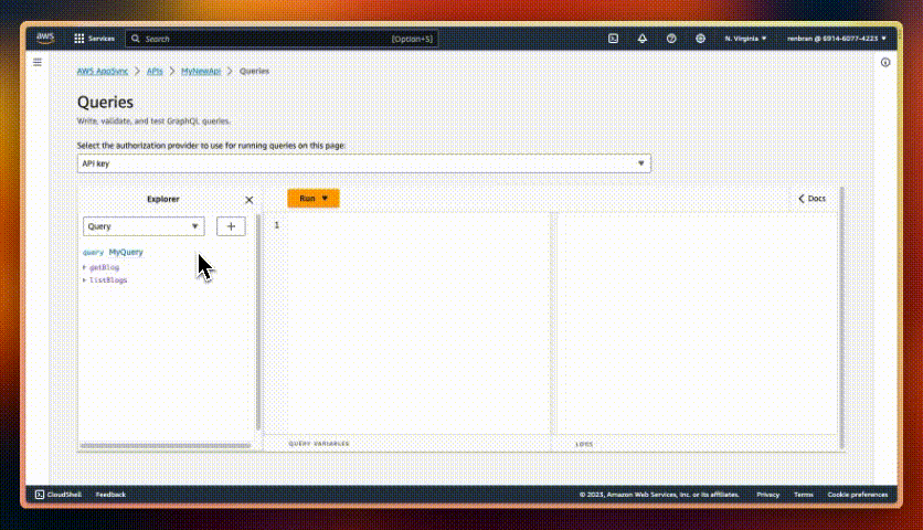 GIF showing how to run queries on AppSync console