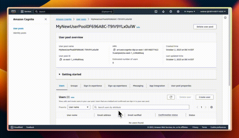 GIF showing how to create a test user in Cognito console