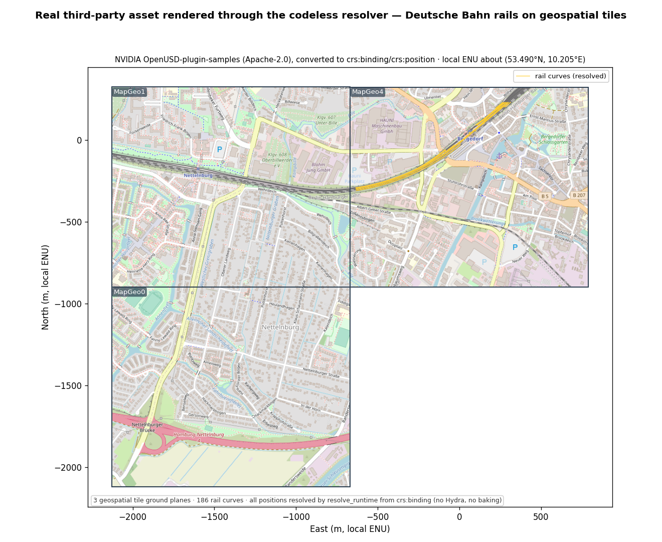 Deutsche Bahn rails resolved onto geospatial tiles