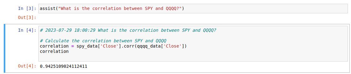 Image computation of correlation between SPY and QQQQ