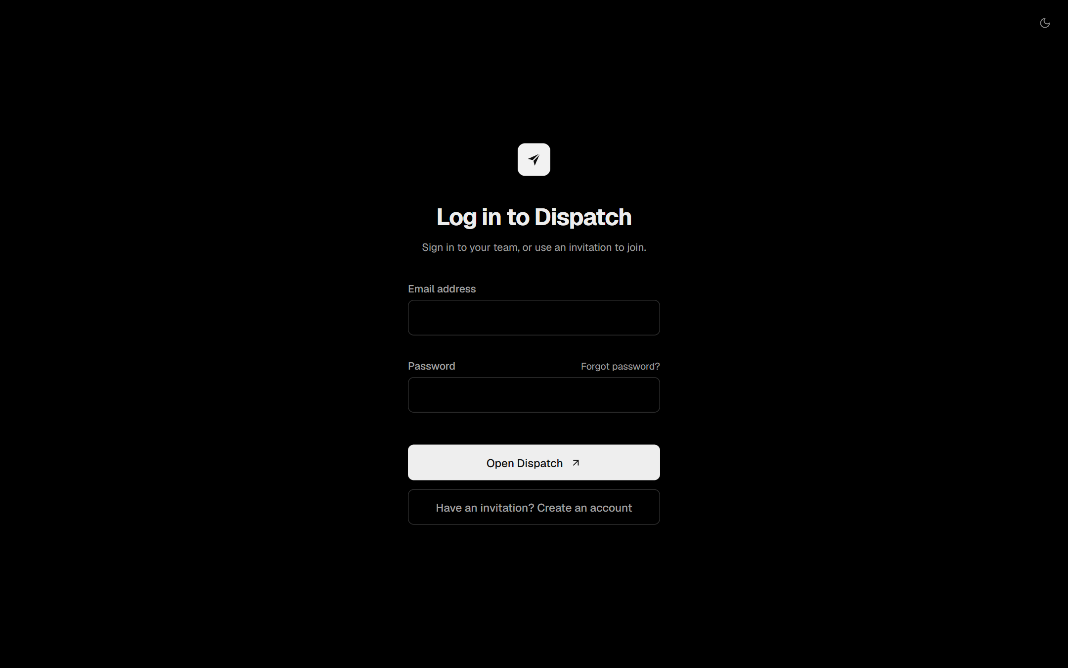 Sign-in page, dark