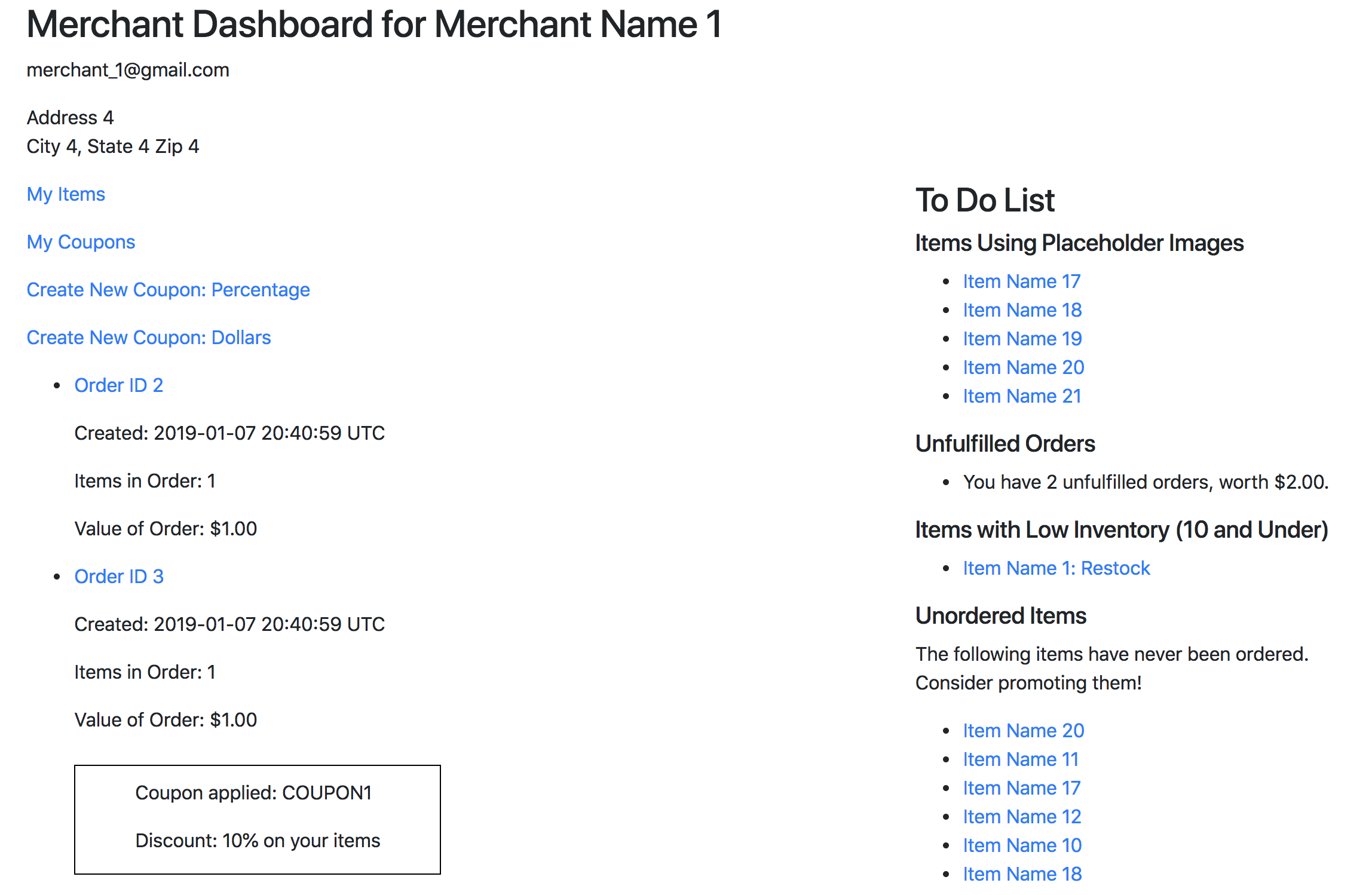 Merchant Dashboard with Coupon Code