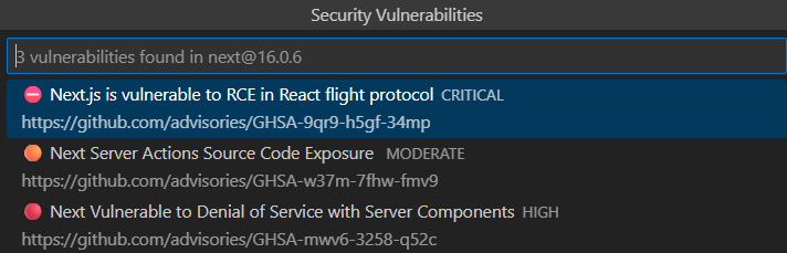 List of vulnerabilities