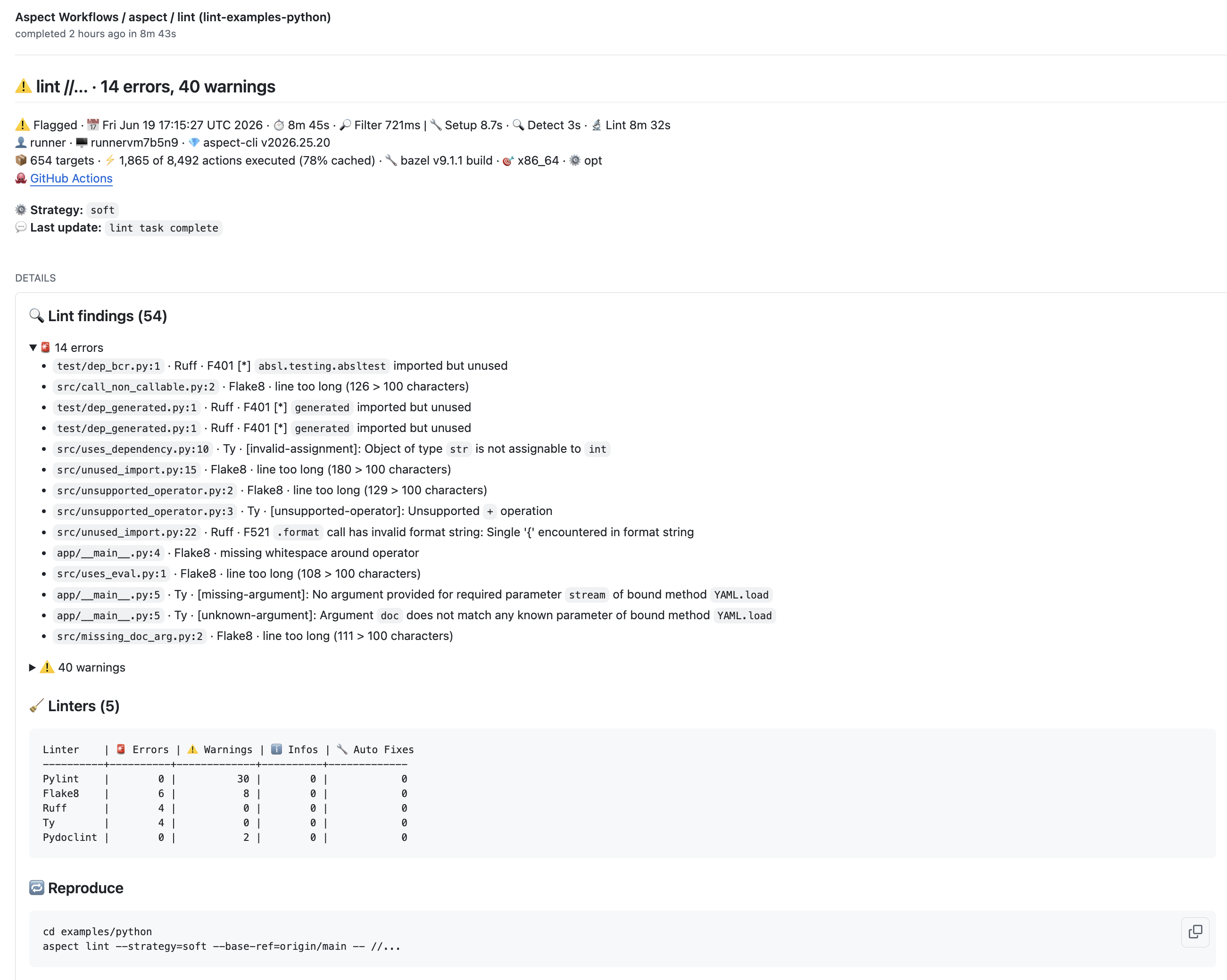 aspect lint status check