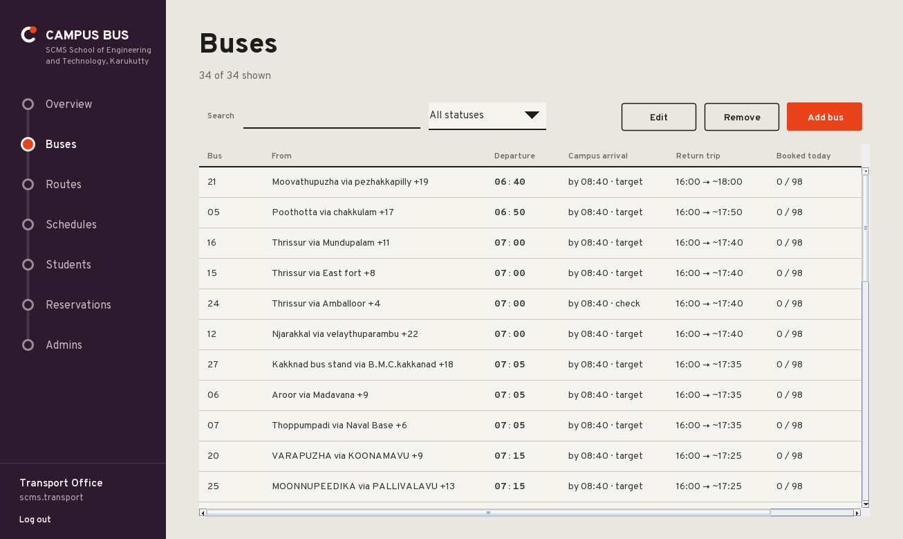 Campus Bus admin bus management