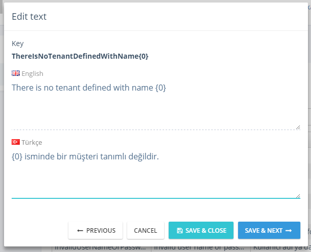 Language text edit modal