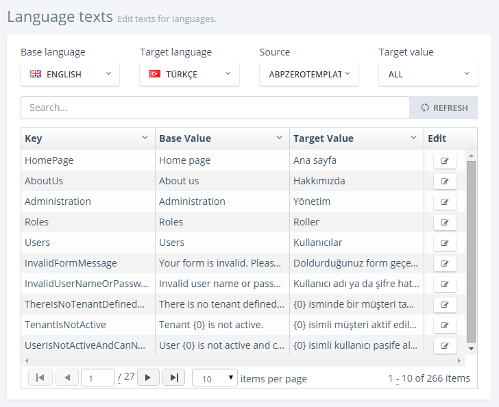 View to change texts of a language