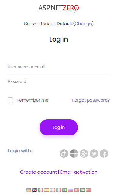 Login page