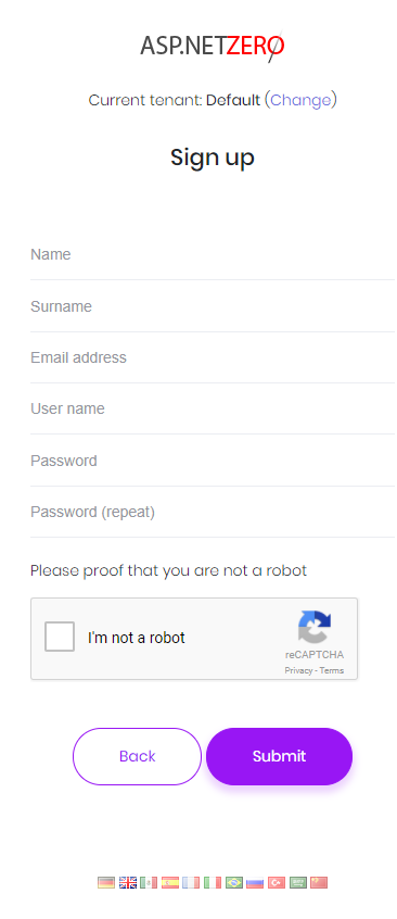 Registration form