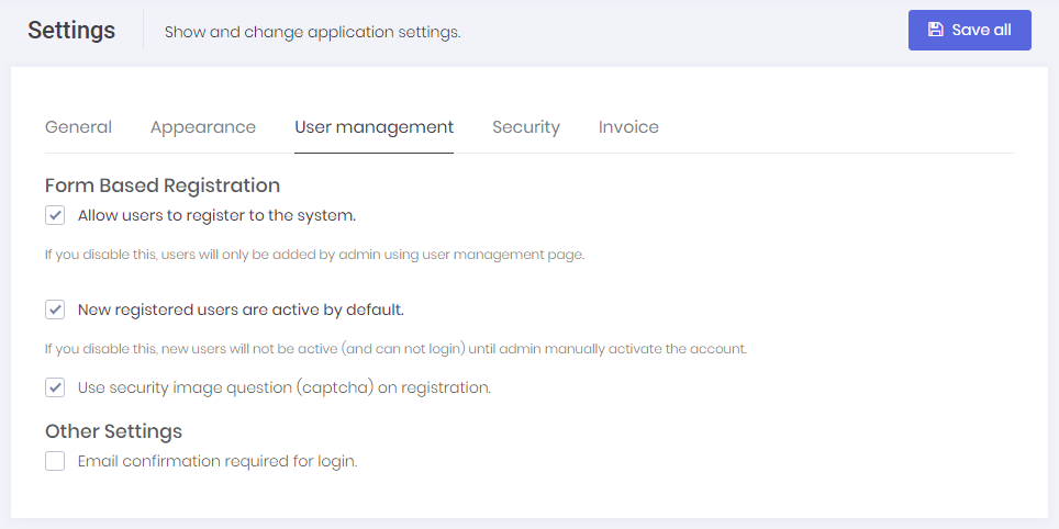 Tenant settings