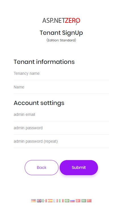 Tenant register form