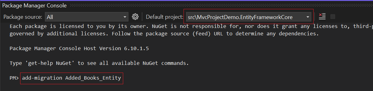 Adding Migration in Package Manager Console