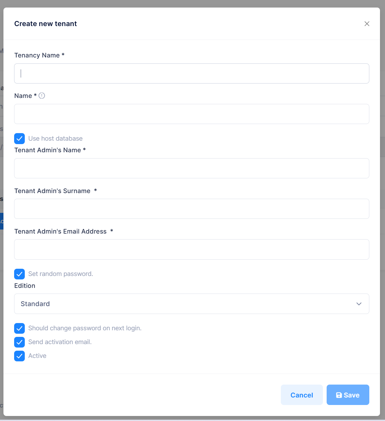 Creating tenant