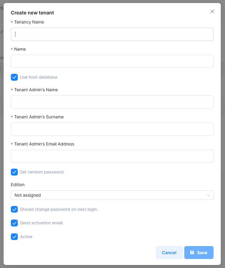 Creating tenant