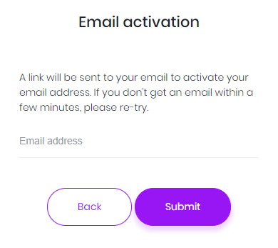 Email activation screen