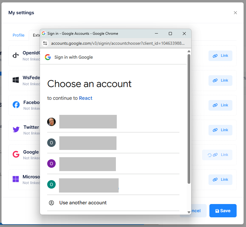 Linking a social account