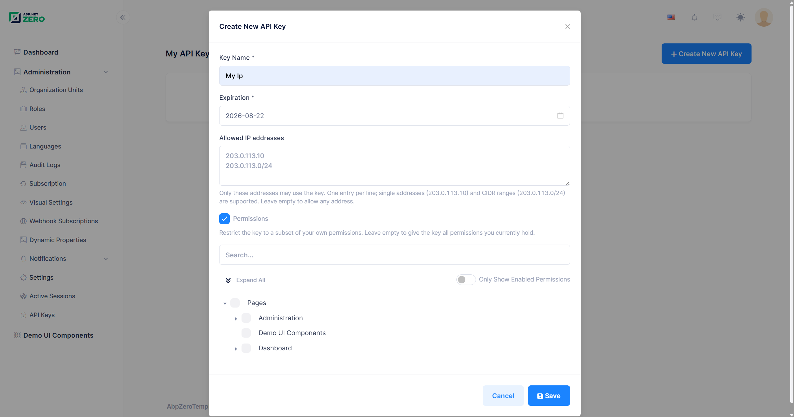 Create New API Key